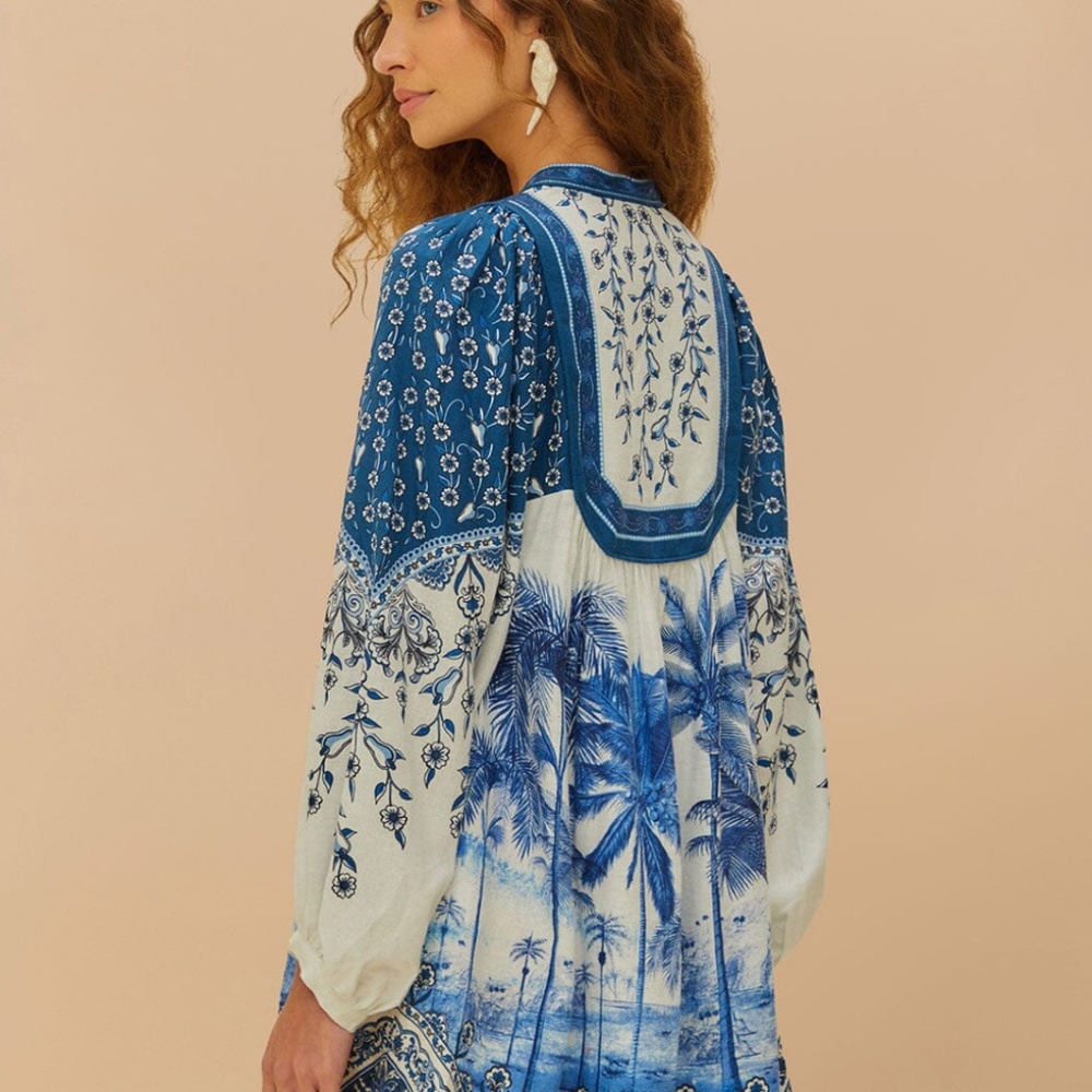Farm Rio Off-White Palm Tree Beach Mini Dress - Picture 5 of 6